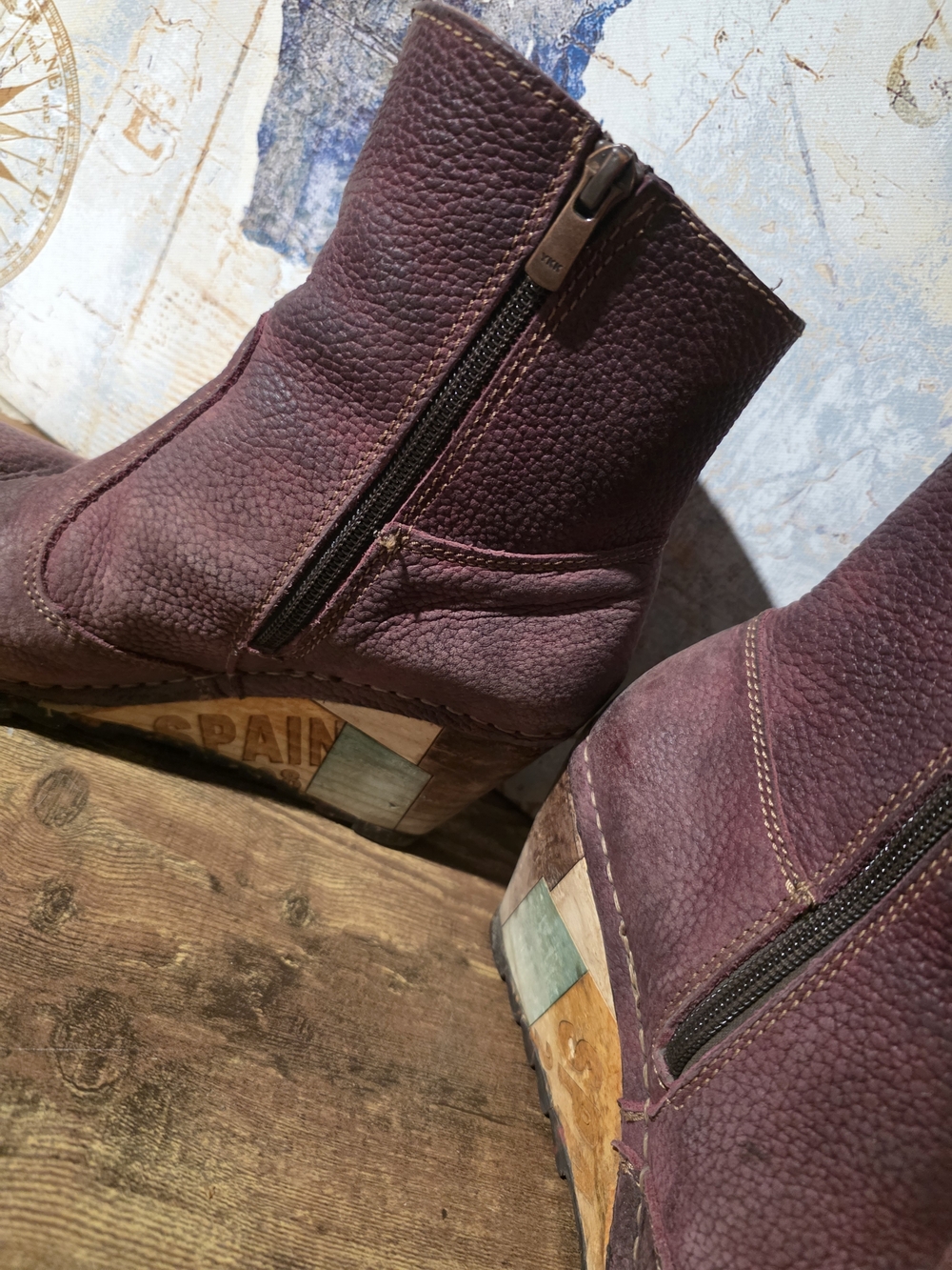 Womens Art Company Purple Distressed Leather Ankle Boots Boho Wedge Heel - Picture 8 of 14